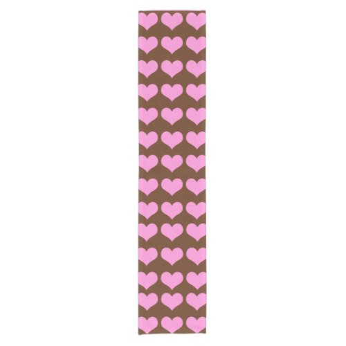 Colorful Pink Hearts on Chocolate Brown Background Short Table Runner