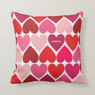 Colorful Pink Hearts Pattern Personalized Pillow