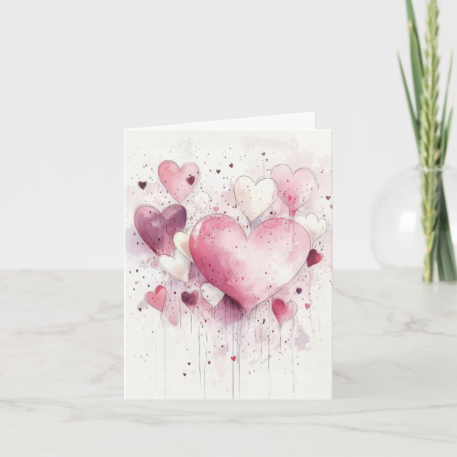 Colorful pink Hearts Valentine's Greeting Card (Front)