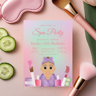 Colorful Pink Kids Spa Party Birthday Invitation