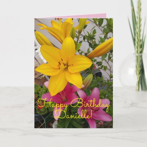 Colorful Pink Lily floral Flower Birthday Card