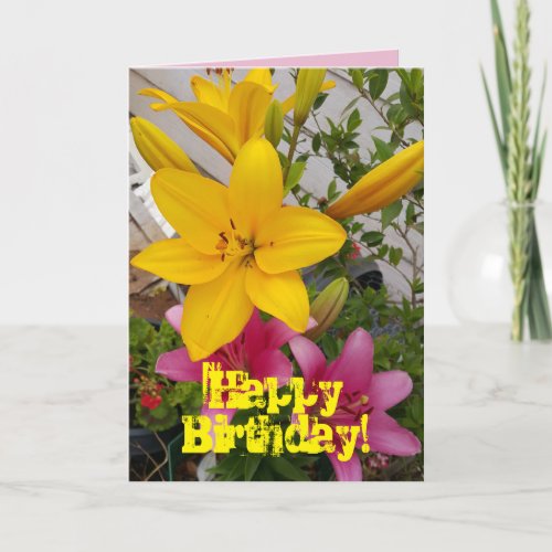 Colorful Pink Lily floral Flower Birthday Card