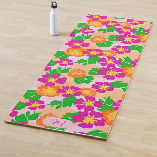 Colorful Pink Orange and Green Floral Yoga Mat