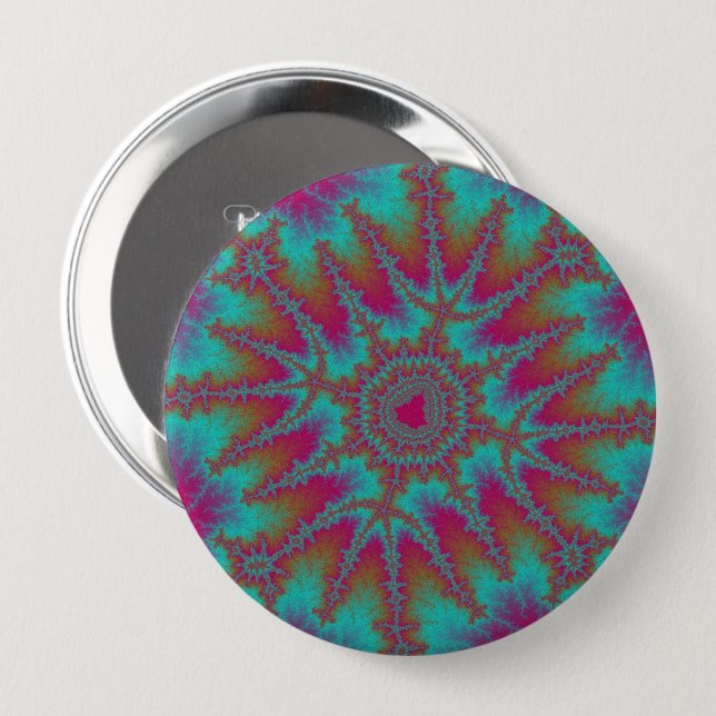 Colorful Pink, Orange and Teal Fractal Button (Front & Back)