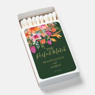 Colorful Pink Orange Green Tropical Floral Wedding Matchboxes