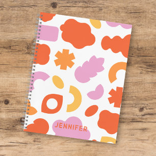 Colorful Pink Orange Organic Shapes Pattern w/Name Notebook
