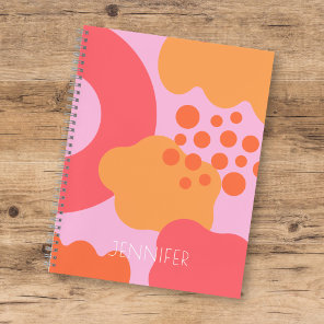 Colorful Pink Orange Organic Shapes w/ Name Notebook
