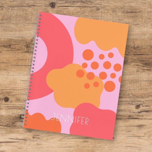 Colorful Pink Orange Organic Shapes w Name Notebook