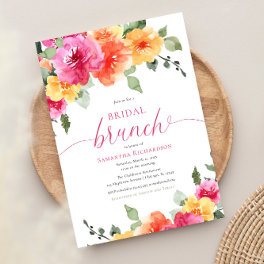 Colorful pink orange peonies spring bridal brunch invitation