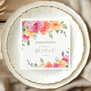 Colorful pink orange peonies spring bridal shower napkins
