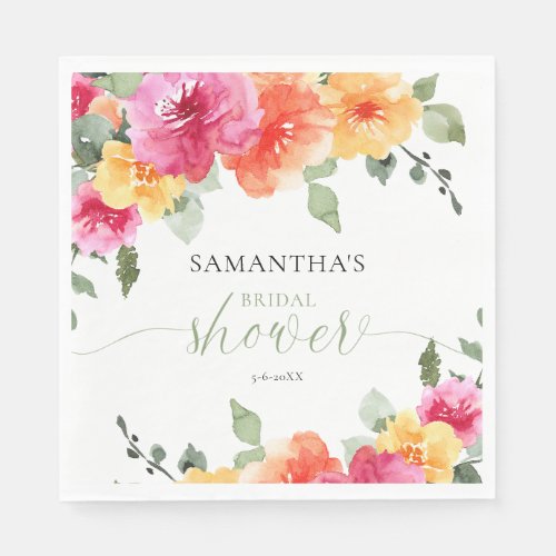 Colorful pink orange peonies spring bridal shower napkins