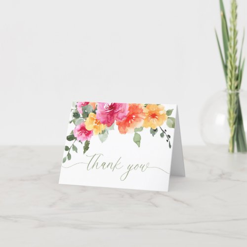 Colorful pink orange peonies spring summer floral thank you card
