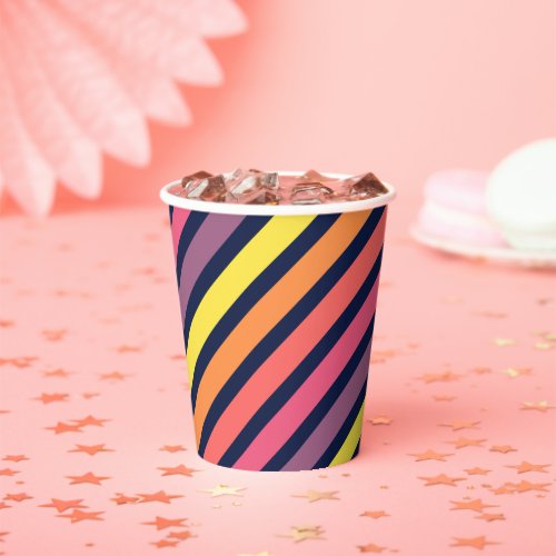 Colorful Pink Orange Purple Yellow Stripes Pattern Paper Cups