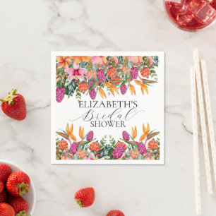 Colorful Pink Orange Tropical Floral Bridal Shower Napkins
