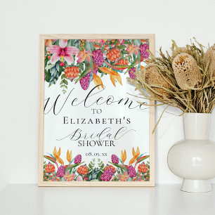 Colorful Pink Orange Tropical Floral Welcome Sign