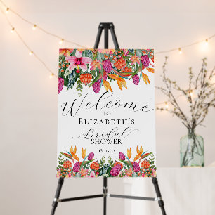 Colorful Pink Orange Tropical Floral Welcome Sign