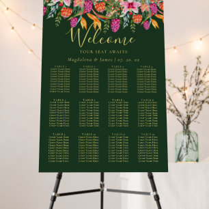 Colorful Pink Orange Tropical Flower Seating Chart Foam Board