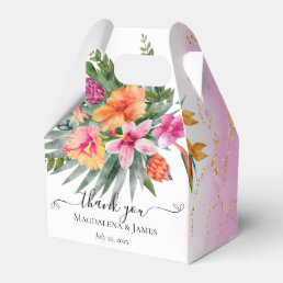 Colorful Pink Orange Tropical Flowers Wedding Favor Boxes