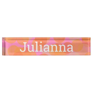 Colorful Pink Orange Watercolor Geometric Custom Desk Name Plate