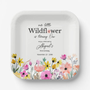 Colorful Pink Our Little Wildflower 1st Birthday Paper Plates