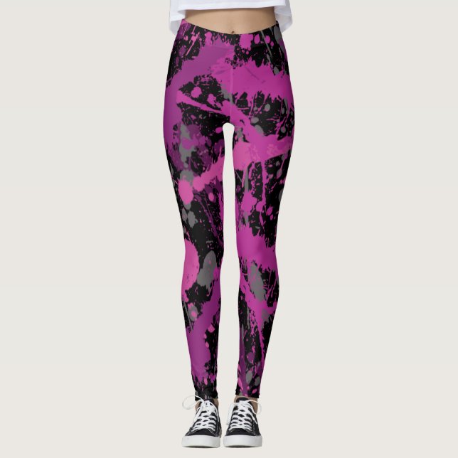 Colorful Pink Paint Splatter Leggings (Front)