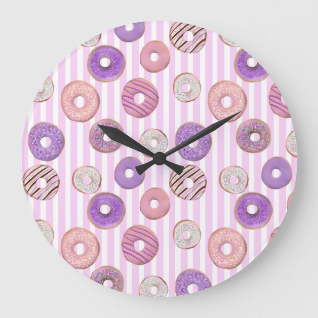Colorful pink pastel donut stripe illustration   large clock (Front)