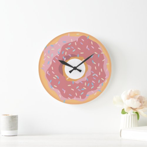 Colorful Pink Pastel Donuts  Sprinkles Pattern Large Clock