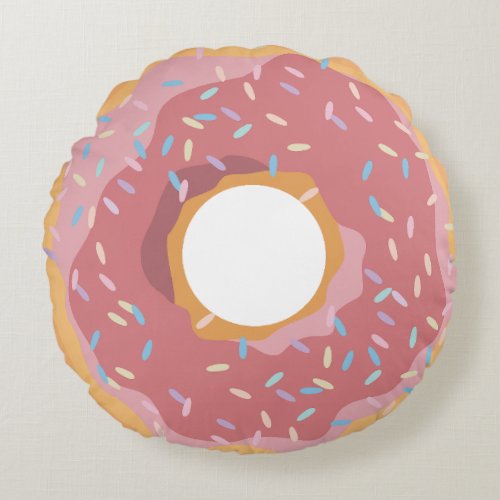 Colorful Pink Pastel Donuts  Sprinkles Pattern Round Pillow