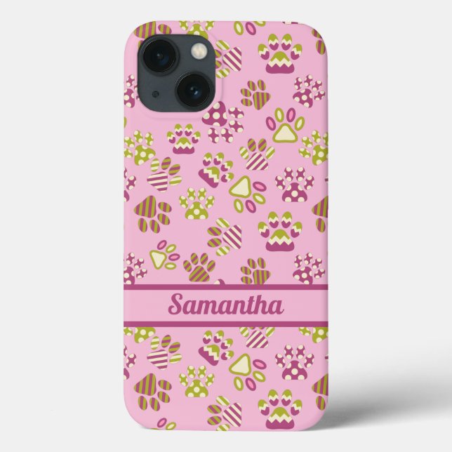 Colorful Pink Paws Personalized Case-Mate iPhone Case (Back)