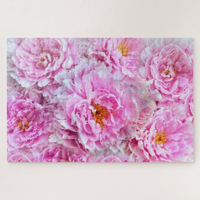 Colorful Pink Peonies Floral Botanical Flowers Jigsaw Puzzle (Horizontal)