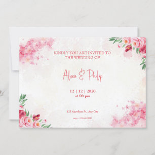 Colorful Pink Poses Floral Wedding Invitation