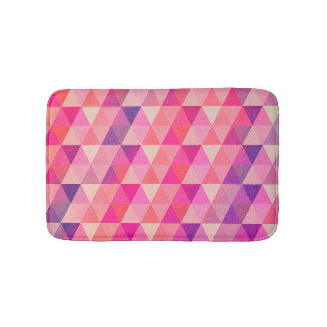 Colorful Pink Purple Geometrical Triangles Design Bath Mat (Front)