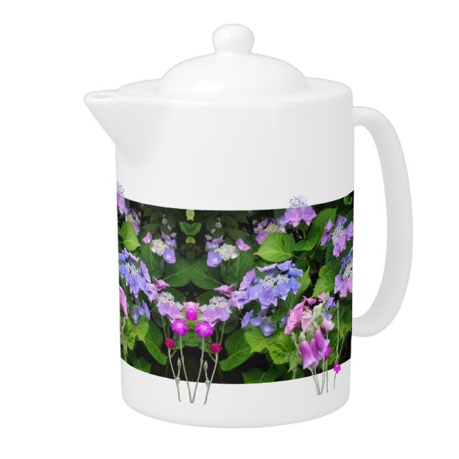 Colorful Pink & Purple Hydrangea Design Teapot (Right)