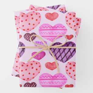 Colorful Pink, Purple, Red Valentine's Day Hearts Wrapping Paper Sheets