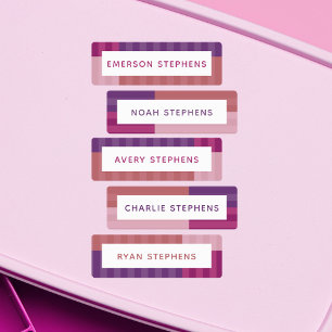 Colorful pink purple simple kids' name labels