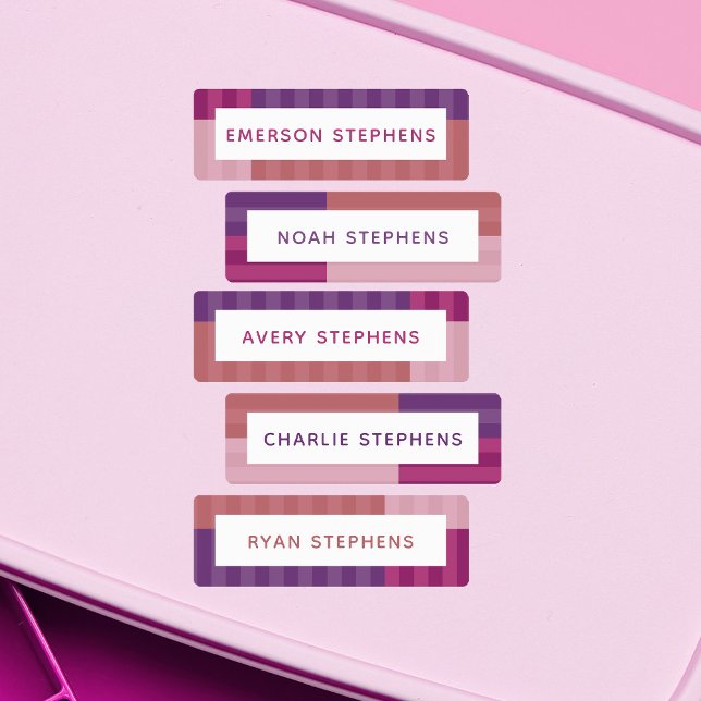 Colorful pink purple simple kids' name labels (Creator Uploaded)