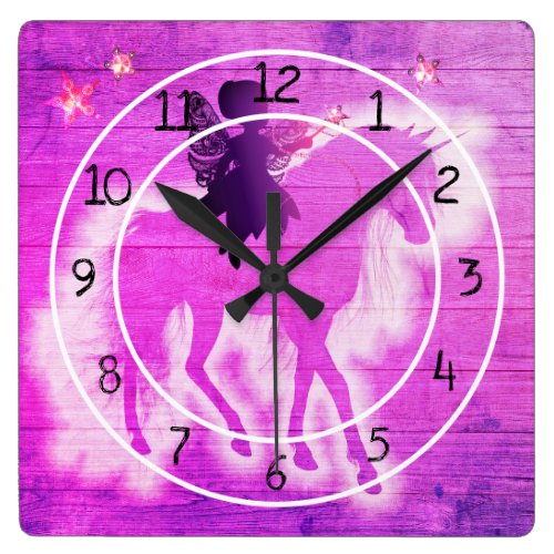Colorful Pink &amp; Purple Unicorn Decorative Square Wall Clock