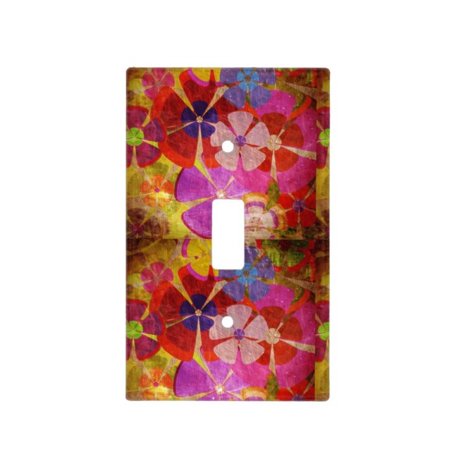 Colorful Pink Red Blue Flower Power Light Switch Cover (Front)