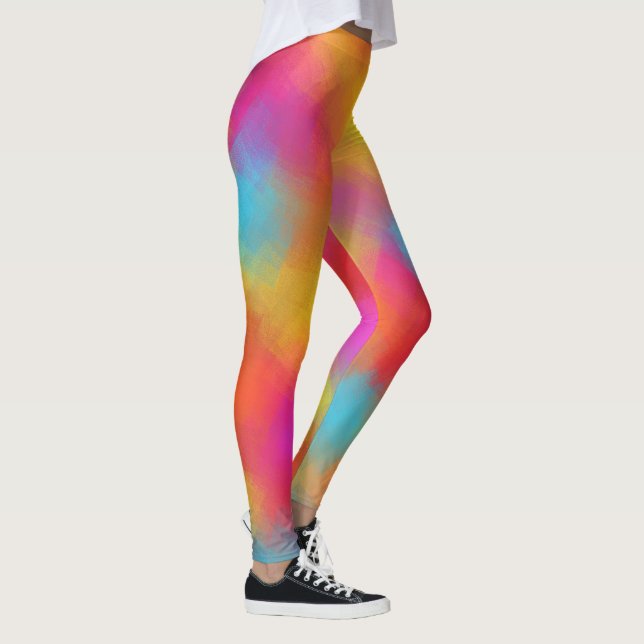 Colorful Pink Red Blue Green Yellow Trendy Modern Leggings (Right)