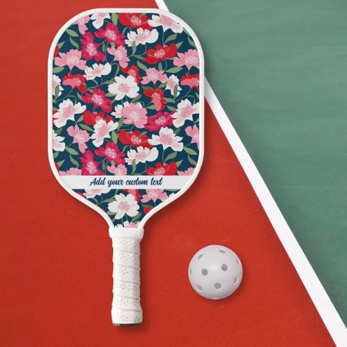 Colorful Pink Red Floral Pattern Any Custom Text Pickleball Paddle