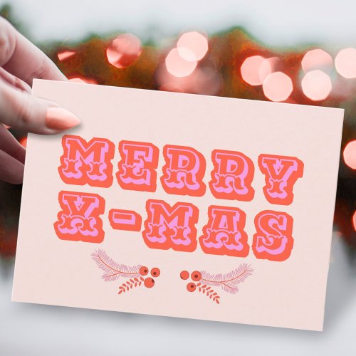 Colorful Pink  Red Merry X_Mas Flat Holiday Card