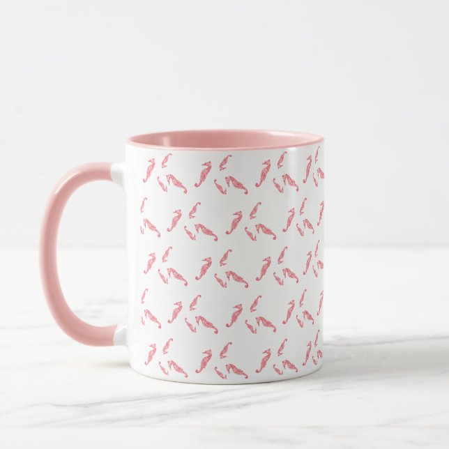 Colorful Pink & Red Seahorse Ocean-Themed Mug (Left)