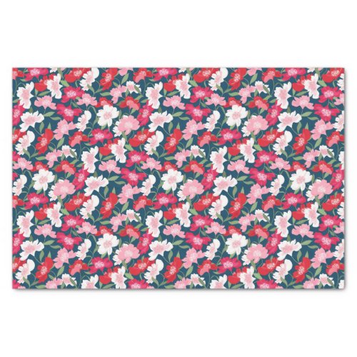 Colorful Pink Red White Fun Floral Pattern Tissue Paper