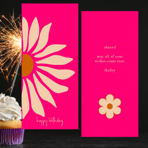 Colorful Pink Retro Floral Happy Birthday Card