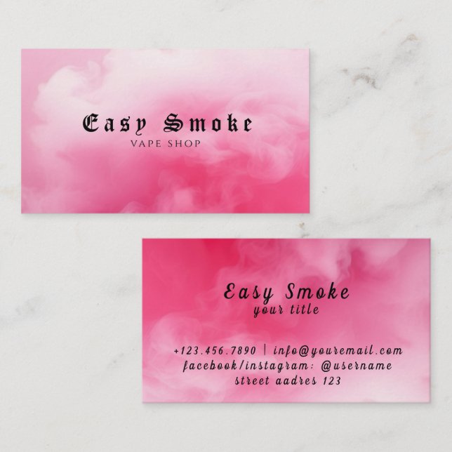 Colorful Pink Smoke Vape Shop Business Card (Front/Back)