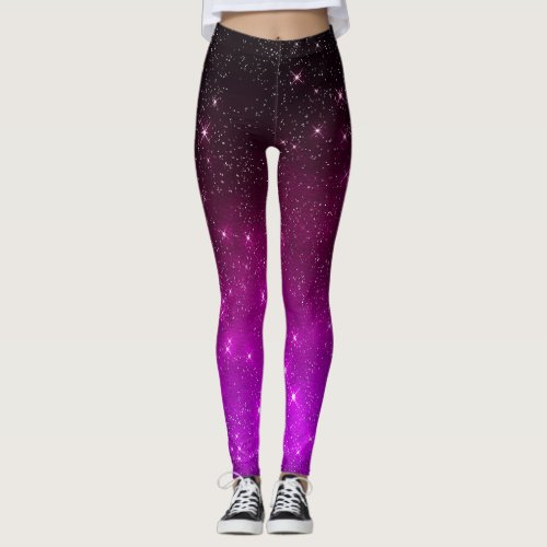 Colorful Pink Starry night sky Leggings