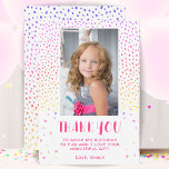Colorful Pink Stars Birthday Kids Girl Photo Thank You Card<br><div class="desc">Colorful Pink Stars Birthday Kids Girl Photo Thank You Card. Cute pink birthday thank you card for your friends and family. Upload your photo and personalize the card with your name and text. The card has colorful stars and spots. Great as thank you card for girls.</div>