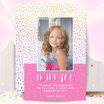 Colorful Pink Stars Birthday Kids Girl Photo Thank You Card<br><div class="desc">Colorful Pink Stars Birthday Kids Girl Photo Thank You Card. Cute pink birthday thank you card for your friends and family. Upload your photo and personalize the card with your name and text. The card has colorful stars and spots. Great as thank you card for girls.</div>