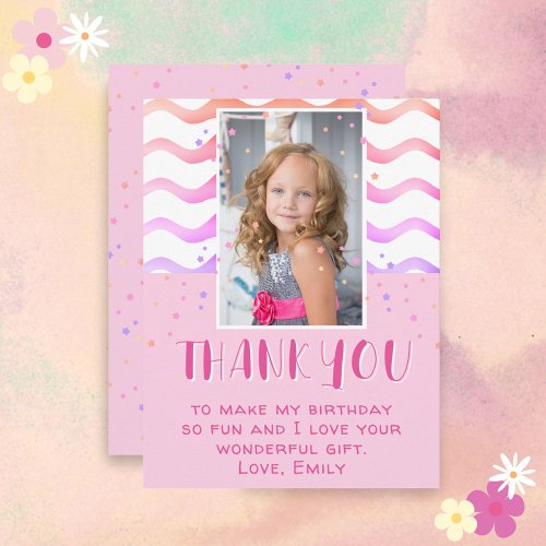 Colorful Pink Stars Birthday Thank you Girl Photo Postcard