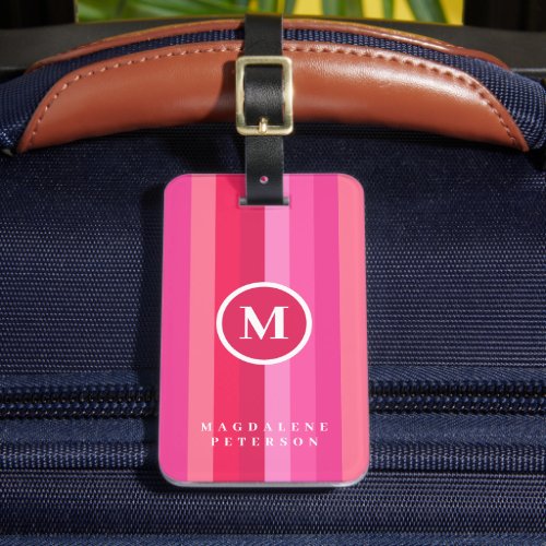 Colorful Pink Stripes  Name Initial Luggage Tag